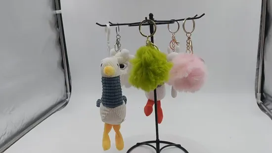 Plush Ball with Knitted Hat and Sunglass Keychain Attached Six Tiny Furballs Exquisite Pendant Silvery Clasp Decorative Ornaments Promotional Gifts (70403) 