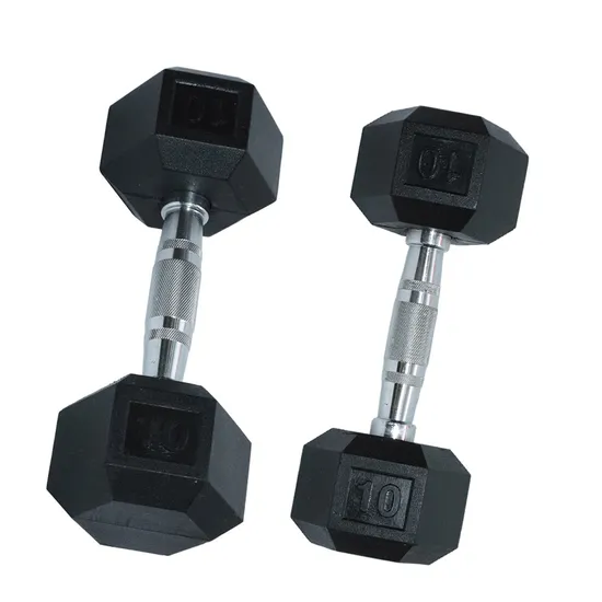 Sporting Goods Customizable Iron Hexagon Dumbbell Set Commercial Gym Fitness Equipment Black Rubber Coated Hex Dumbbell